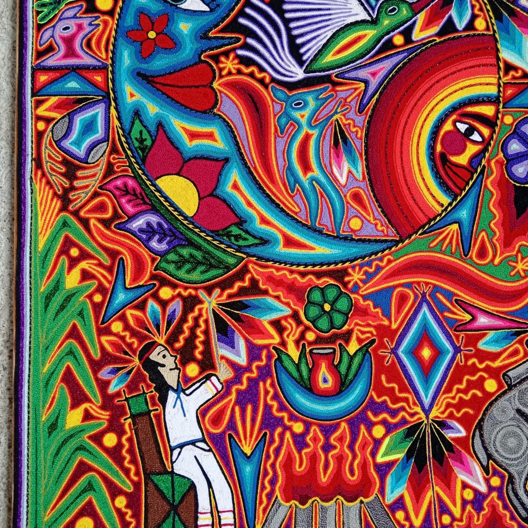Tepehuano Yarn Painting Mexican Folk Art By Bautista Family PP8443