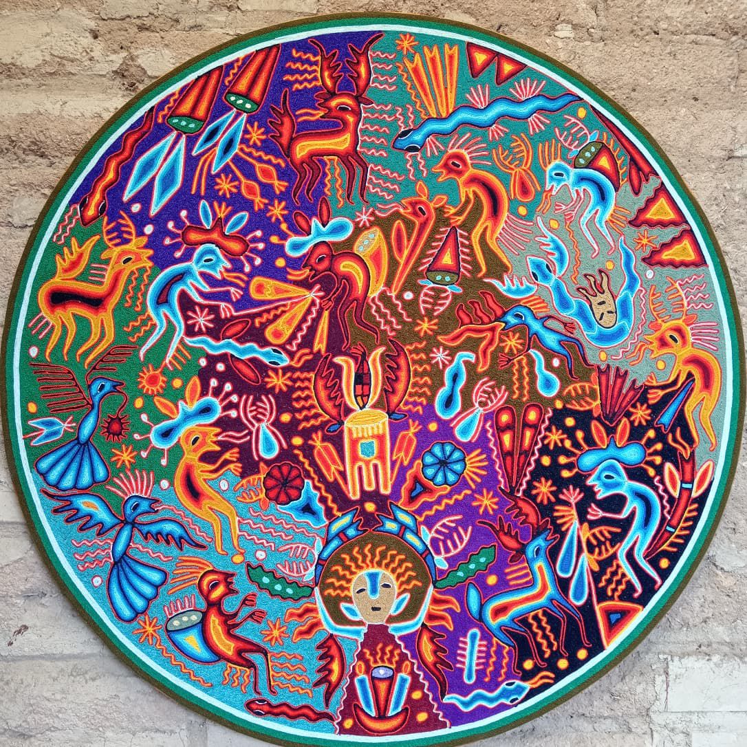 Mexican Folk Art Huichol Yarn Painting by Cooperativa Zitacua PP8444