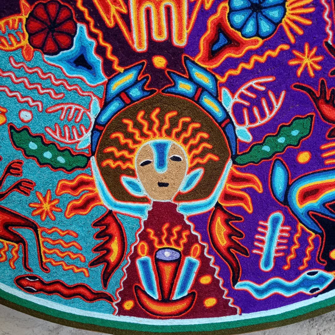 Mexican Folk Art Huichol Yarn Painting by Cooperativa Zitacua PP8444