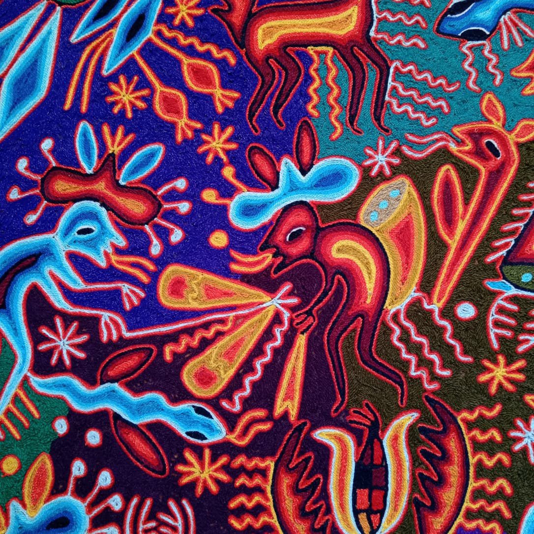 Mexican Folk Art Huichol Yarn Painting by Cooperativa Zitacua PP8444