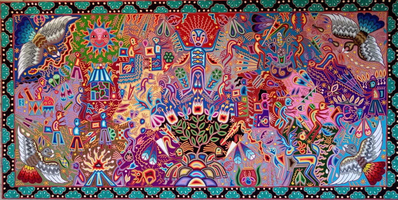Huichol Yarn Painting Mexican Folk Art by Hilaria Chavez Carrillo PP8445