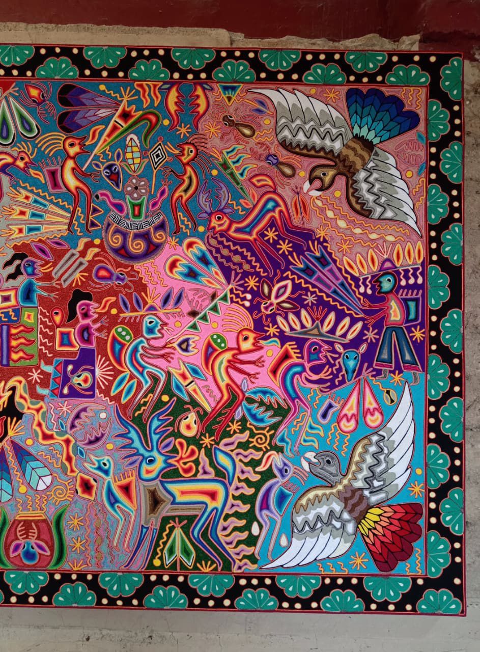 Huichol Yarn Painting Mexican Folk Art by Hilaria Chavez Carrillo PP8445