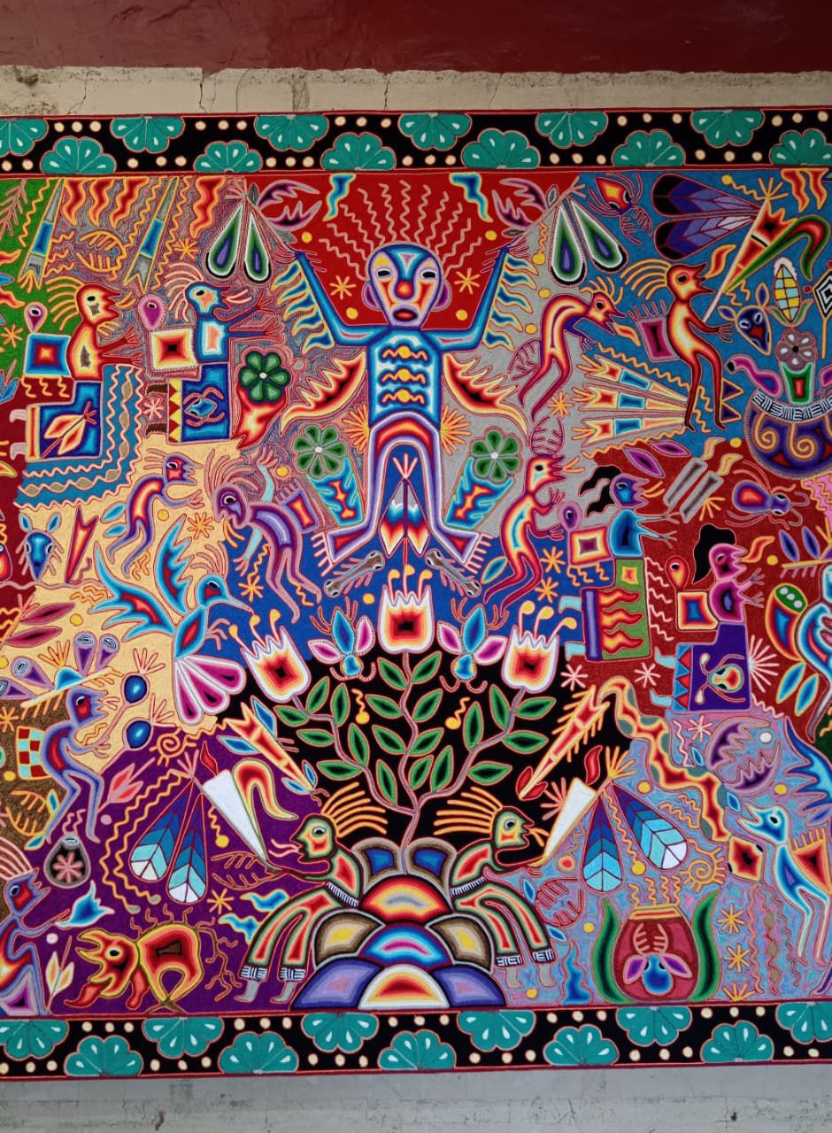 Huichol Yarn Painting Mexican Folk Art by Hilaria Chavez Carrillo PP8445