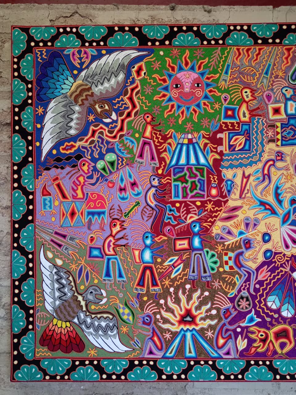 Huichol Yarn Painting Mexican Folk Art by Hilaria Chavez Carrillo PP8445