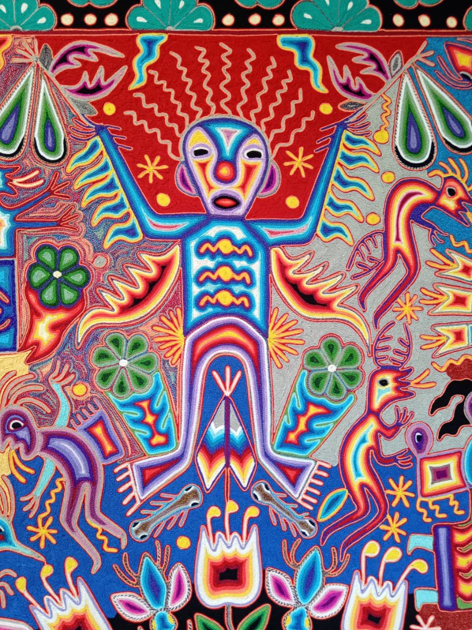 Huichol Yarn Painting Mexican Folk Art by Hilaria Chavez Carrillo PP8445