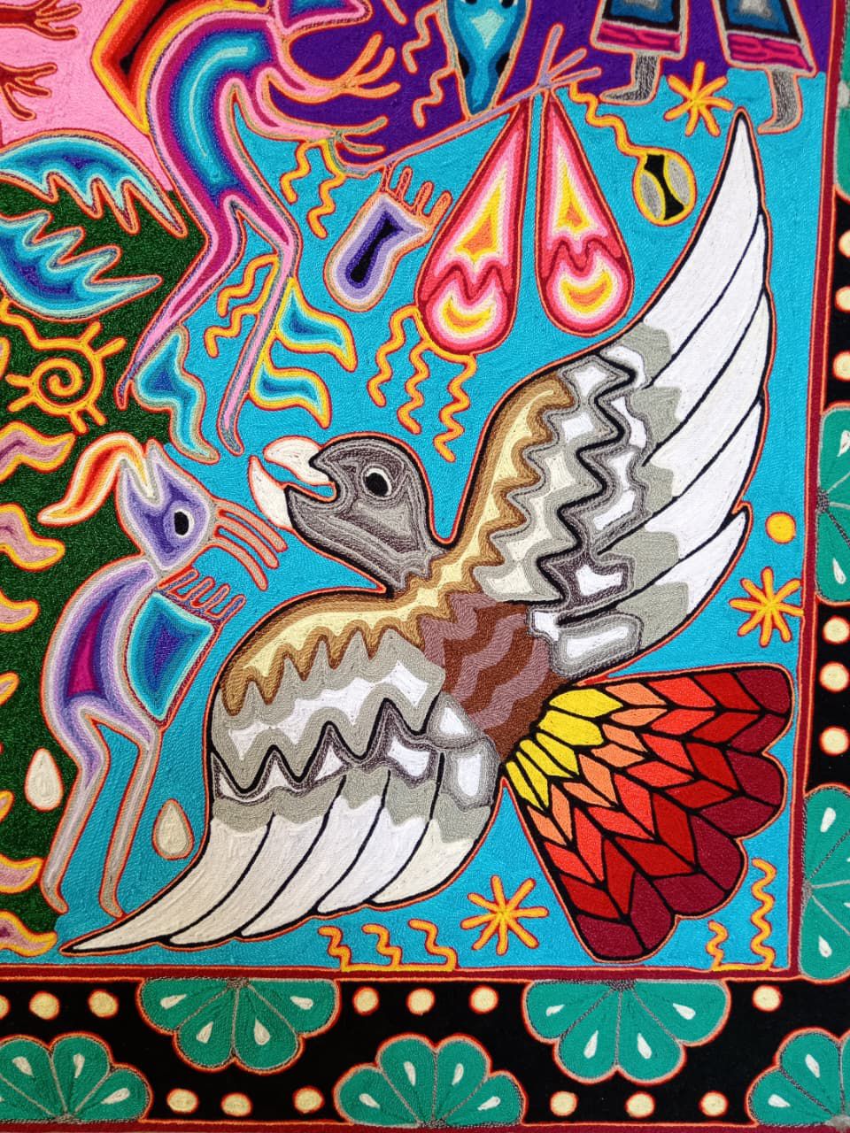 Huichol Yarn Painting Mexican Folk Art by Hilaria Chavez Carrillo PP8445