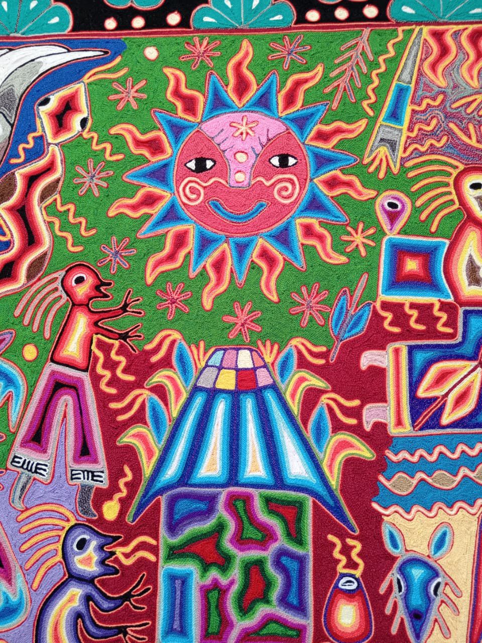 Huichol Yarn Painting Mexican Folk Art by Hilaria Chavez Carrillo PP8445