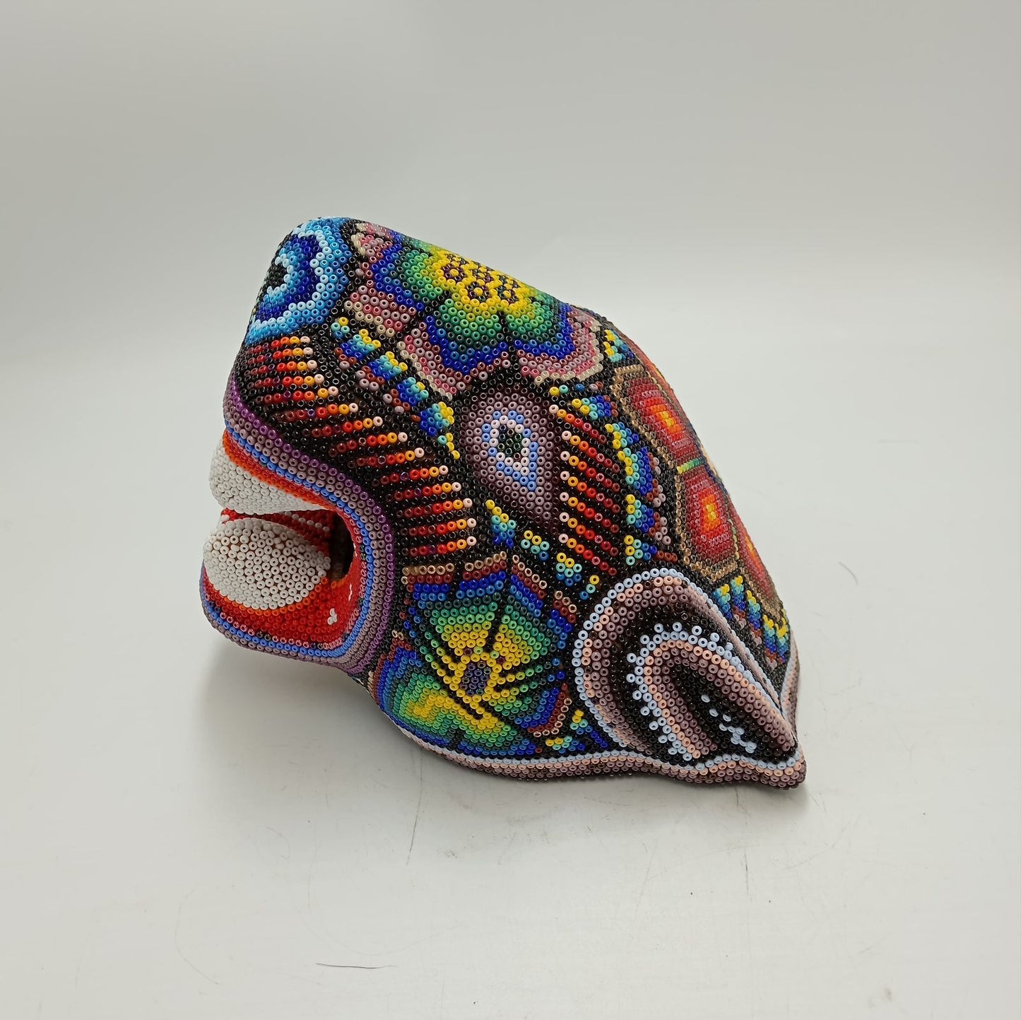 Mexican Huichol Hand Beaded Jaguar Head By Octaviano Villa Lopez PP8463