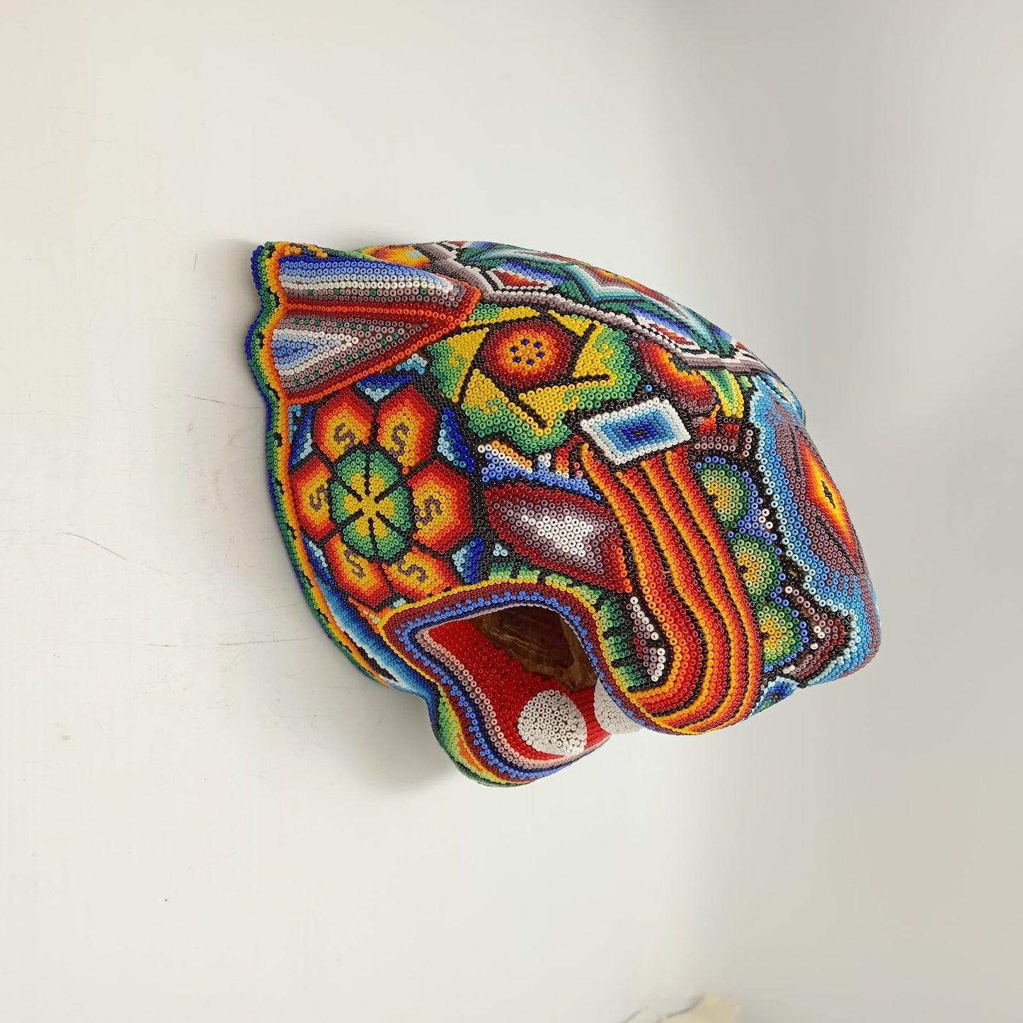 Huichol Hand Beaded Jaguar Head Jesus Jimenez PP8466