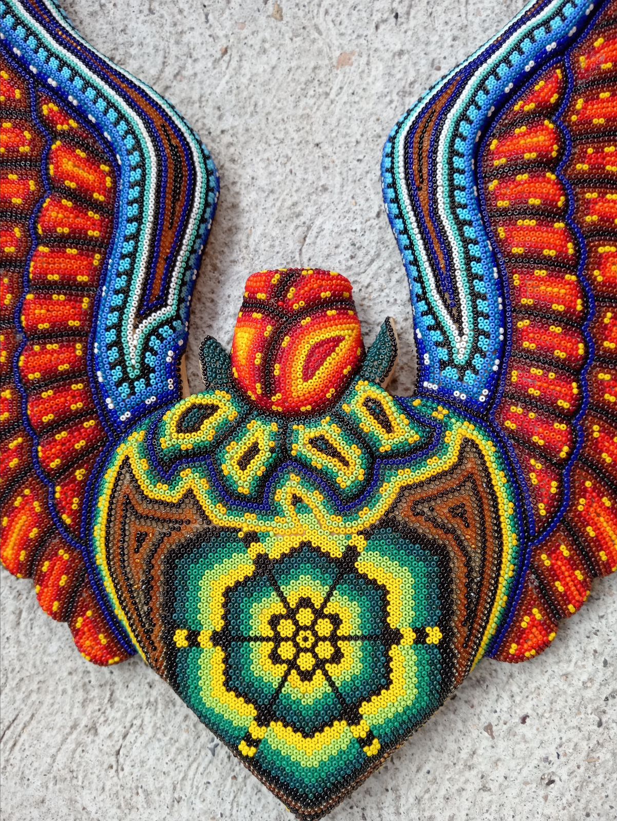 Huichol Hand Beaded Mexican Folk Art Heart with Wings By Santos Bautista PP8487