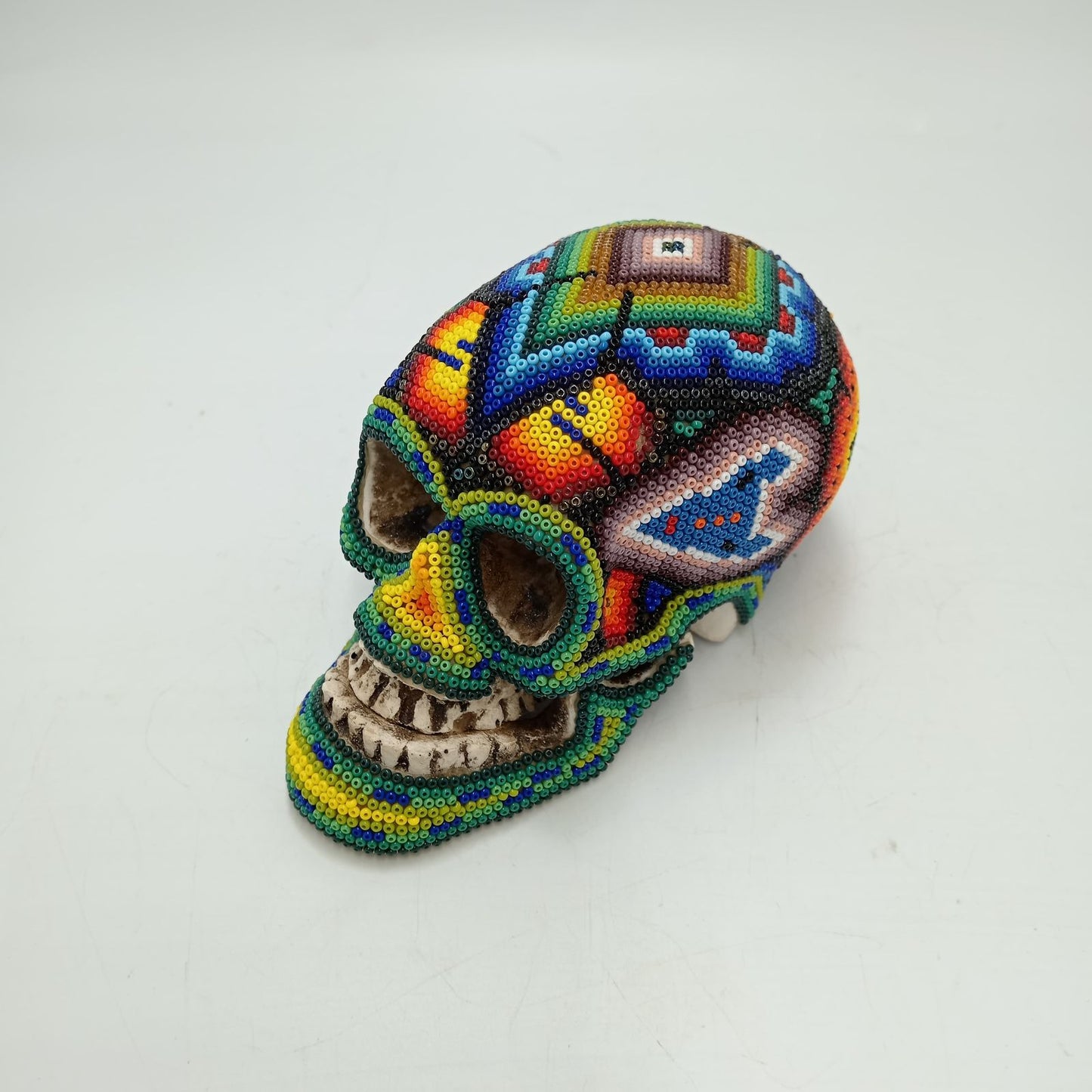 Huichol Hand Beaded Human Skull By Honorio Villa Lopez PP8496