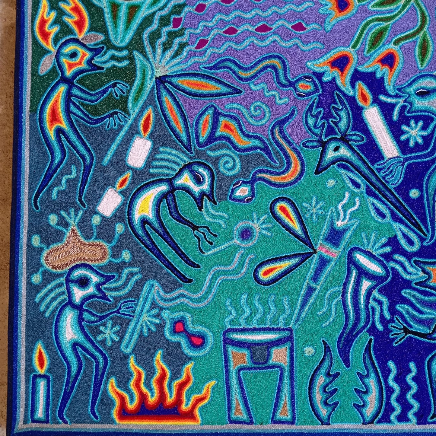 Mexican Folk Art Huichol Yarn Painting by Cooperativa Zitacua PP8511