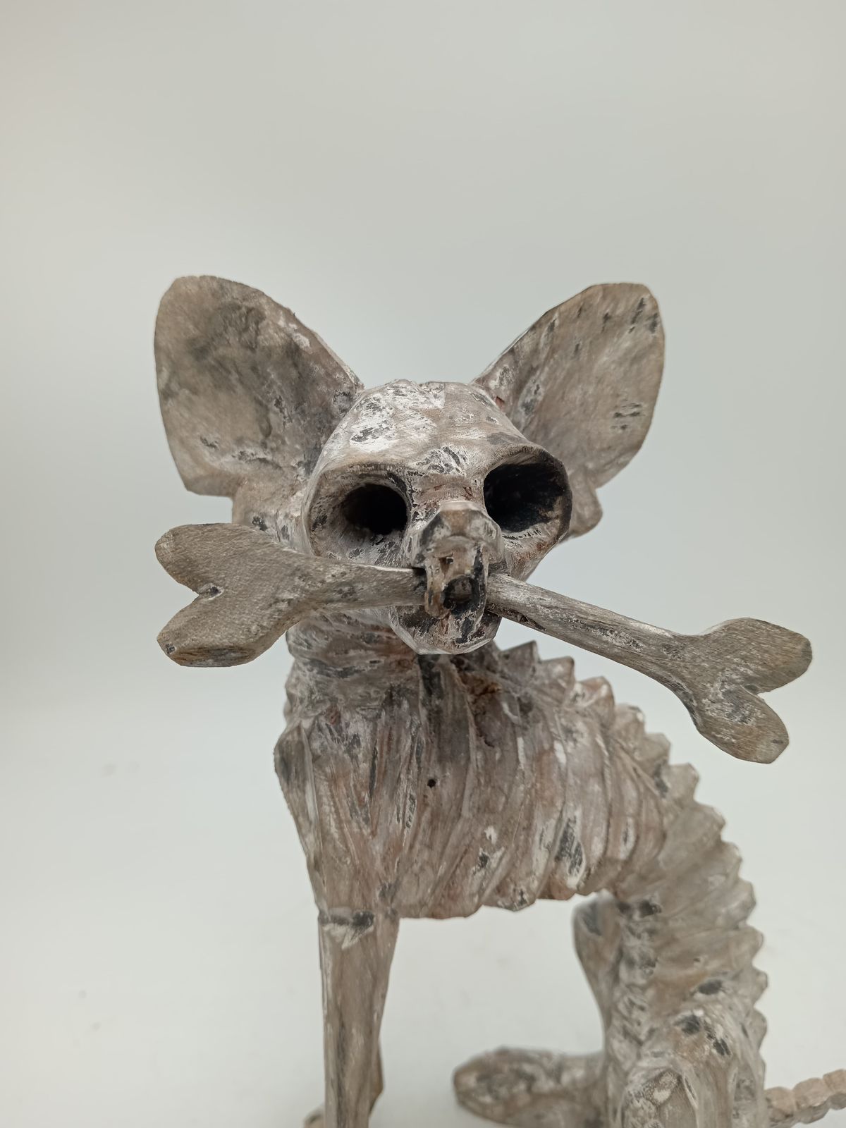 Beutiful Oaxacan Wood Carving Skeleton Dog, By Alejandrino Fuentes PP8526