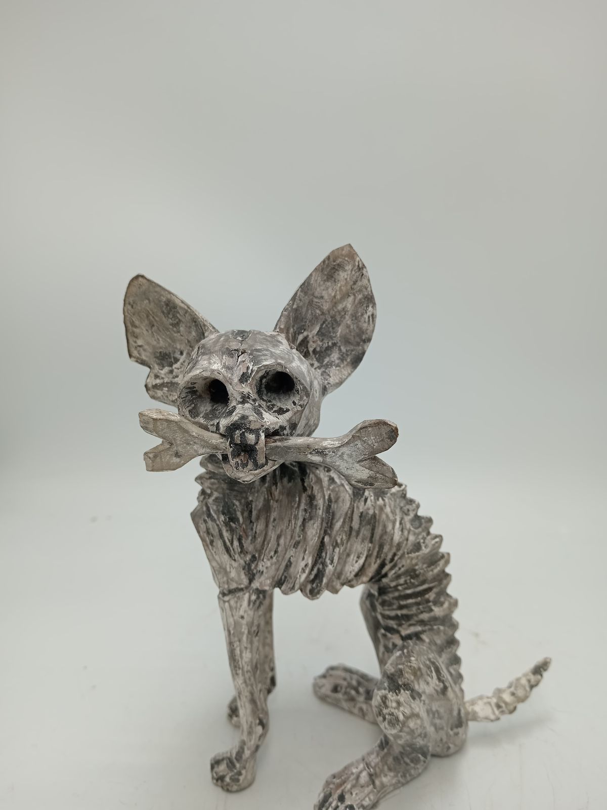 Beutiful Oaxacan Wood Carving Skeleton Dog, By Alejandrino Fuentes PP8528