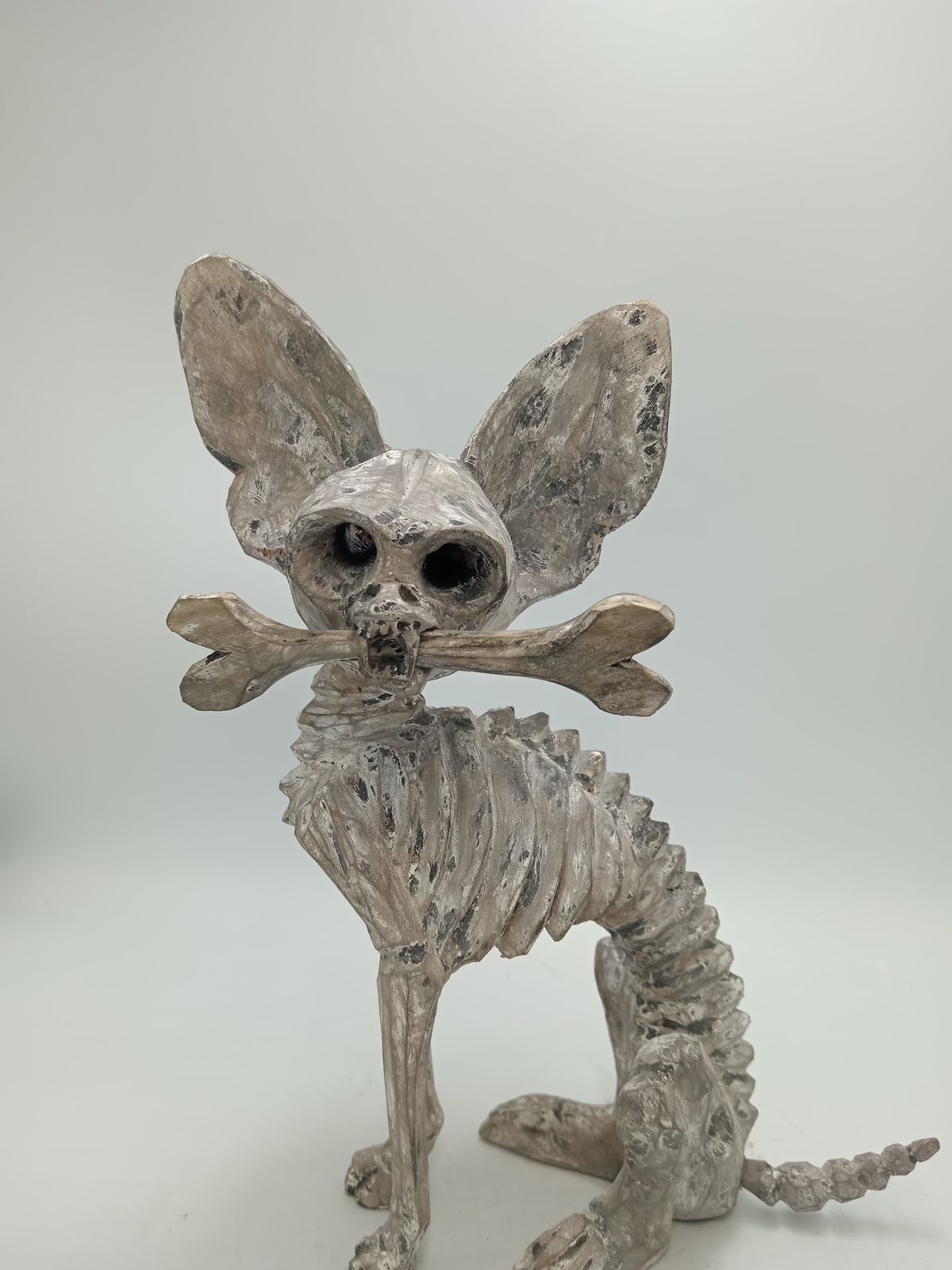 Beutiful Oaxacan Wood Carving Skeleton Dog, By Alejandrino Fuentes PP8532