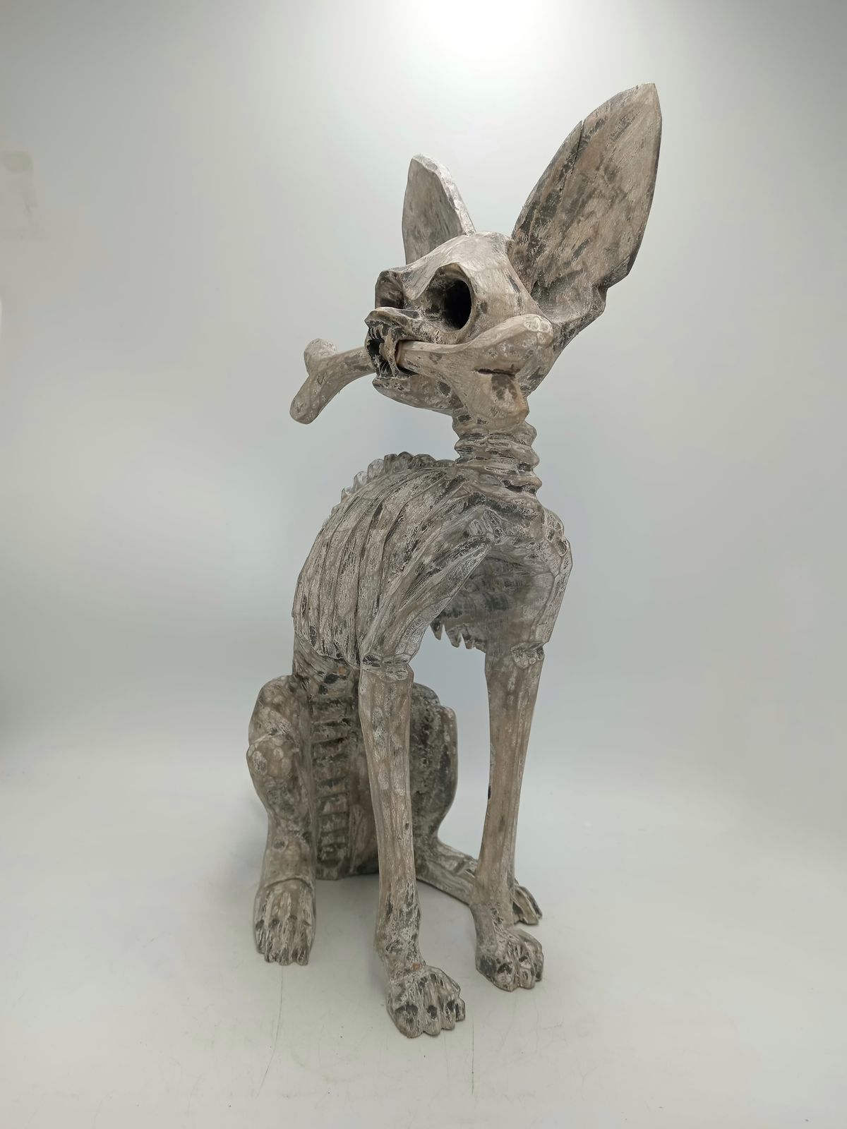 Beutiful Oaxacan Wood Carving Skeleton Dog, By Alejandrino Fuentes PP8534