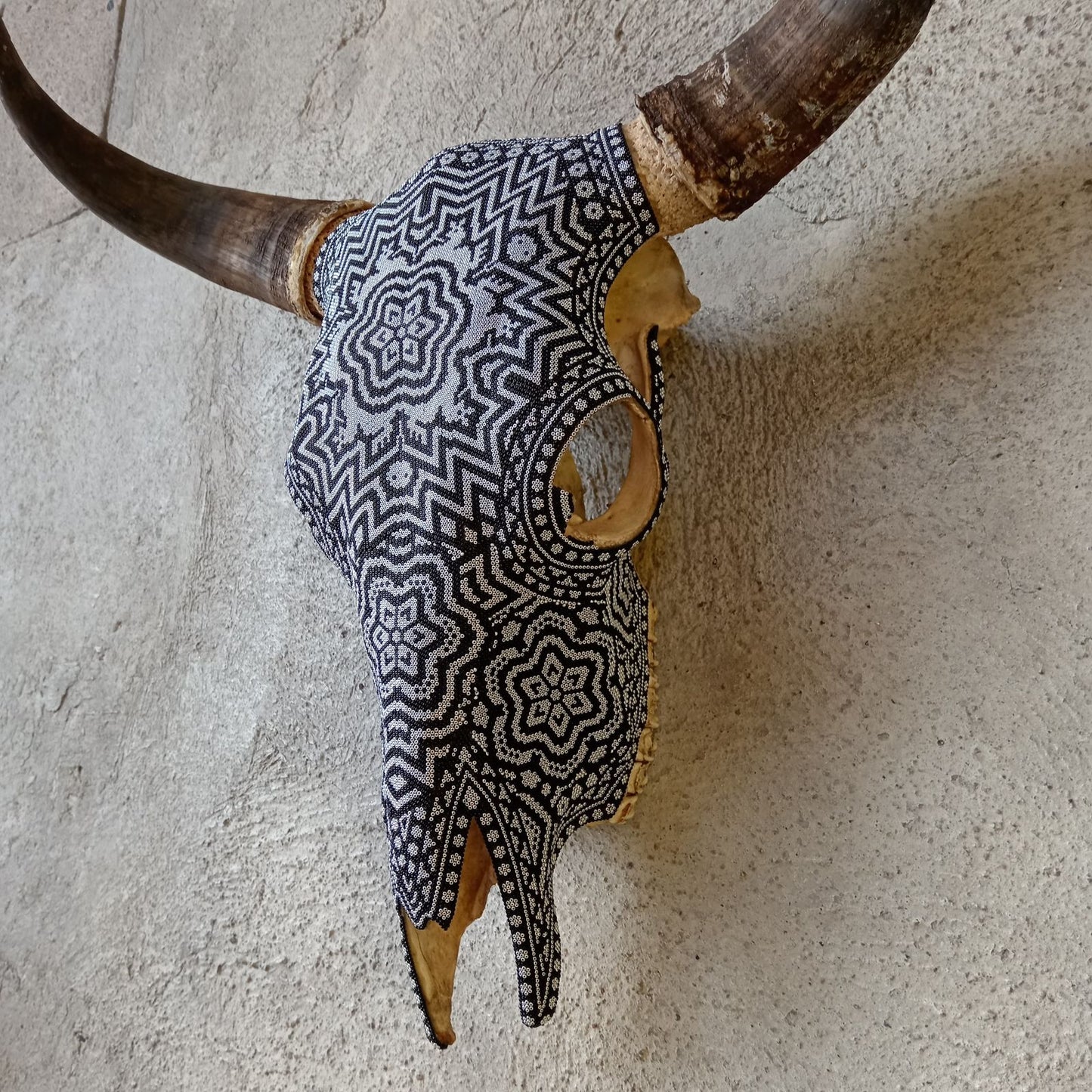 Huichol Indian Hand Beaded Bull Skull By Santos Bautista PP8553