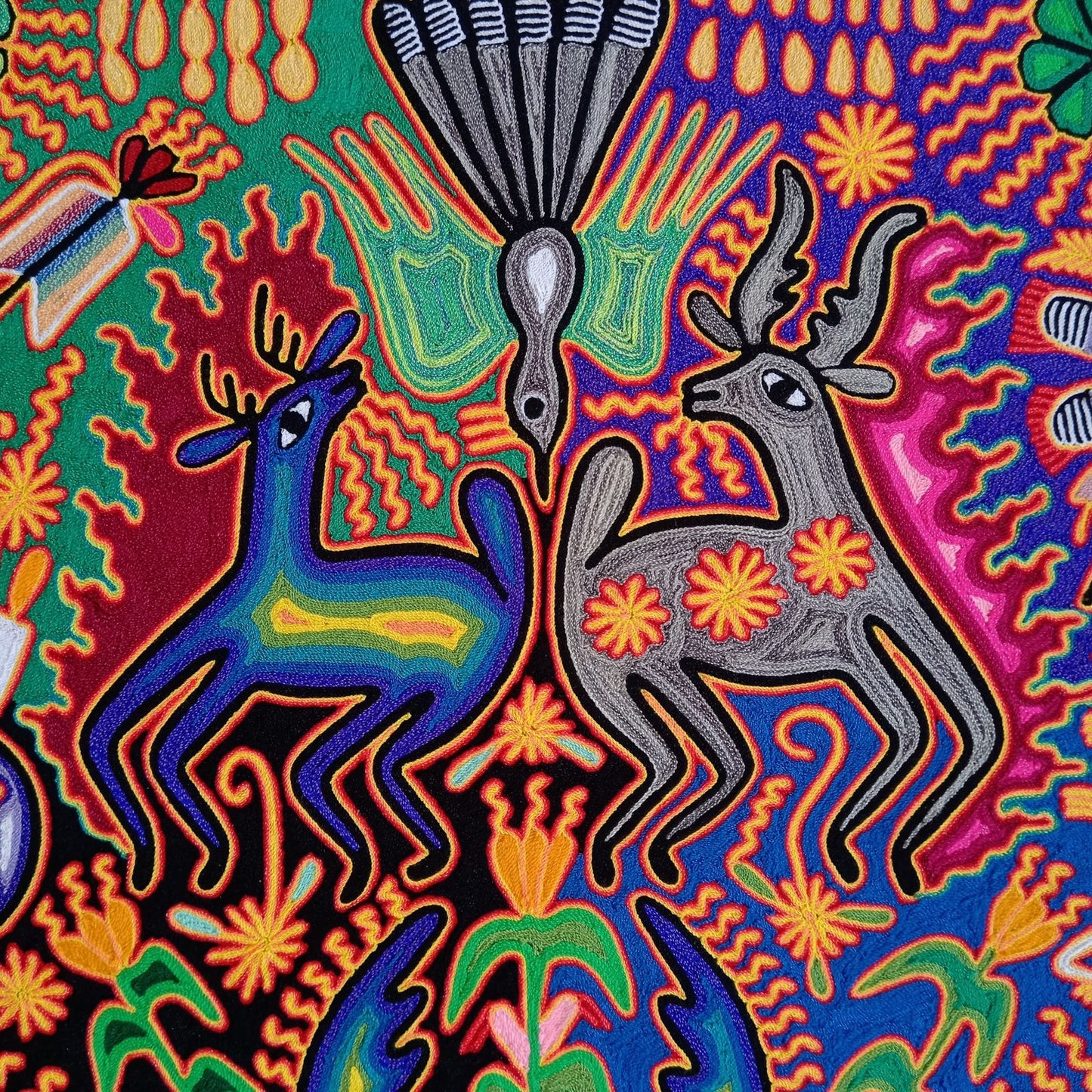 Mexican Folk Art Huichol Yarn Painting by Cooperativa Zitacua PP8563 Oaxaca