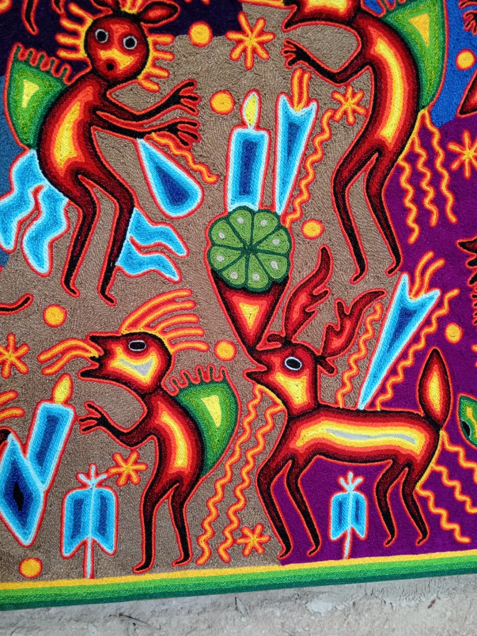 Mexican Folk Art Huichol Yarn Painting by Cooperativa Zitacua PP8536