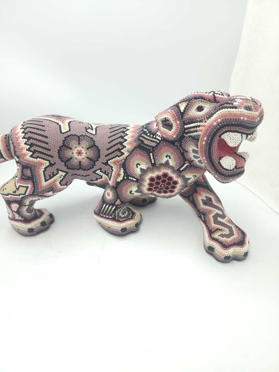 Mexican Huichol Hand Beaded Art, Jaguar By Isandro Villa Lopez PP8609