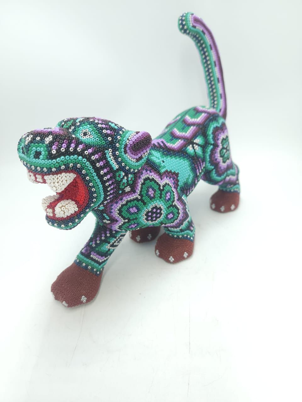 Mexican Huichol Hand Beaded Art, Jaguar By Isandro Villa Lopez PP8610