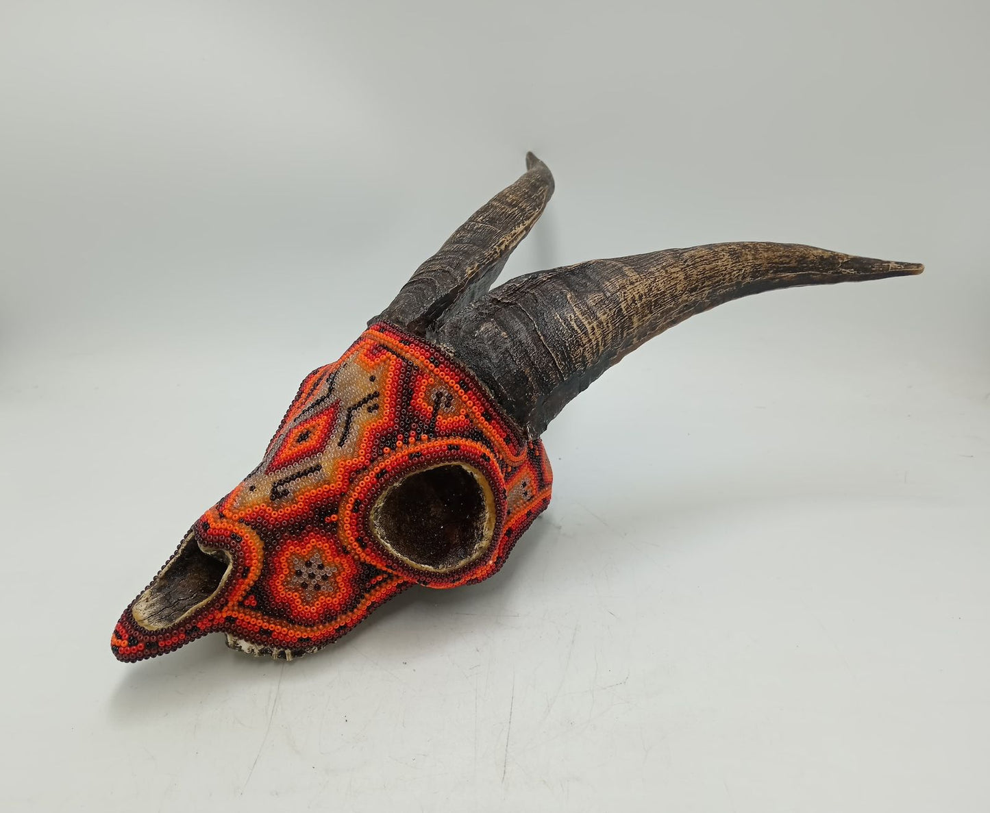 Beaded Huichol Mexican Folk Art Goat Skull By Mayola Villa Lopez PP8633