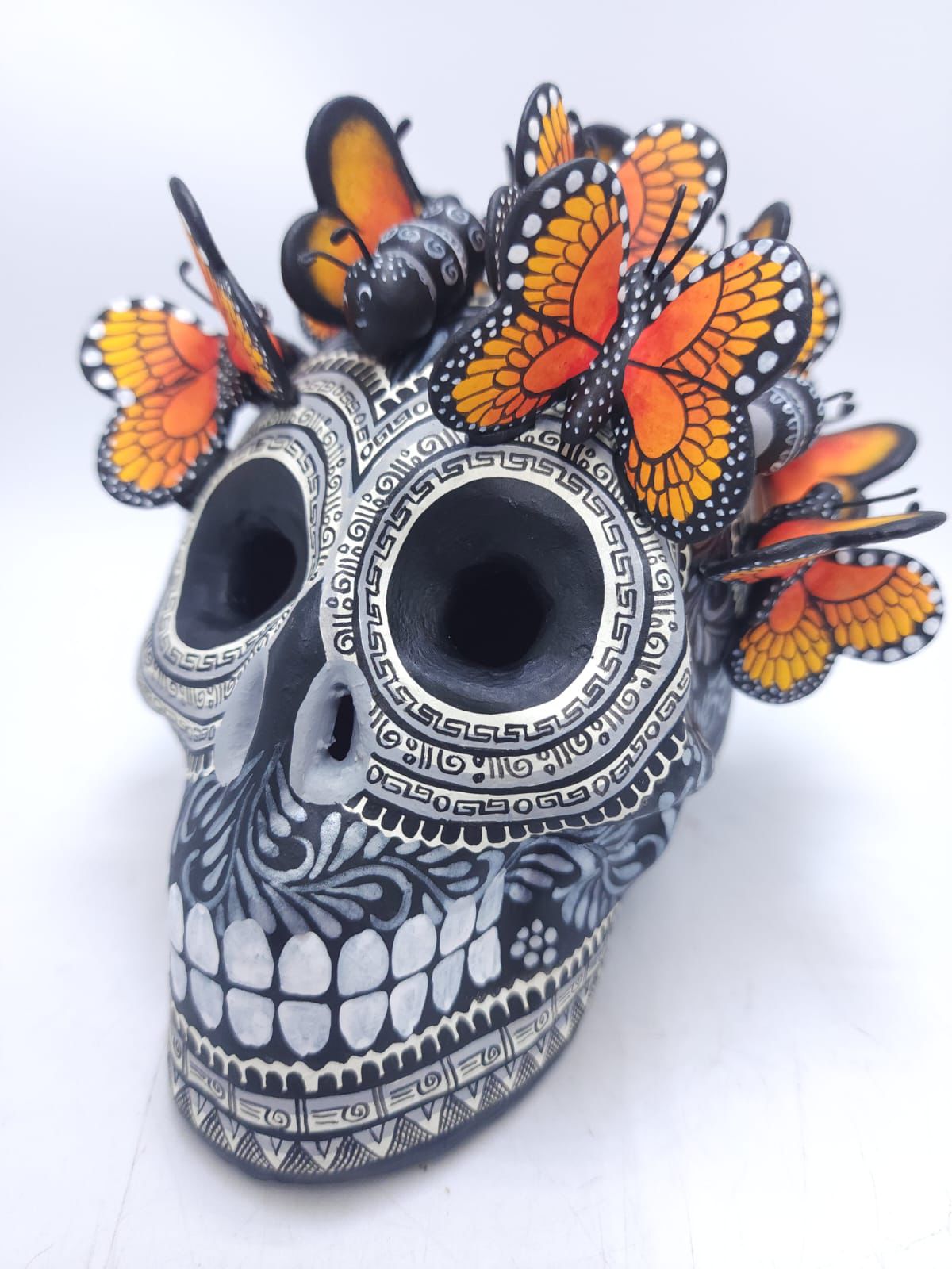 Day Of The Dead Ceramics Butterflys Human Skull By Alfonso Castillo PP8650