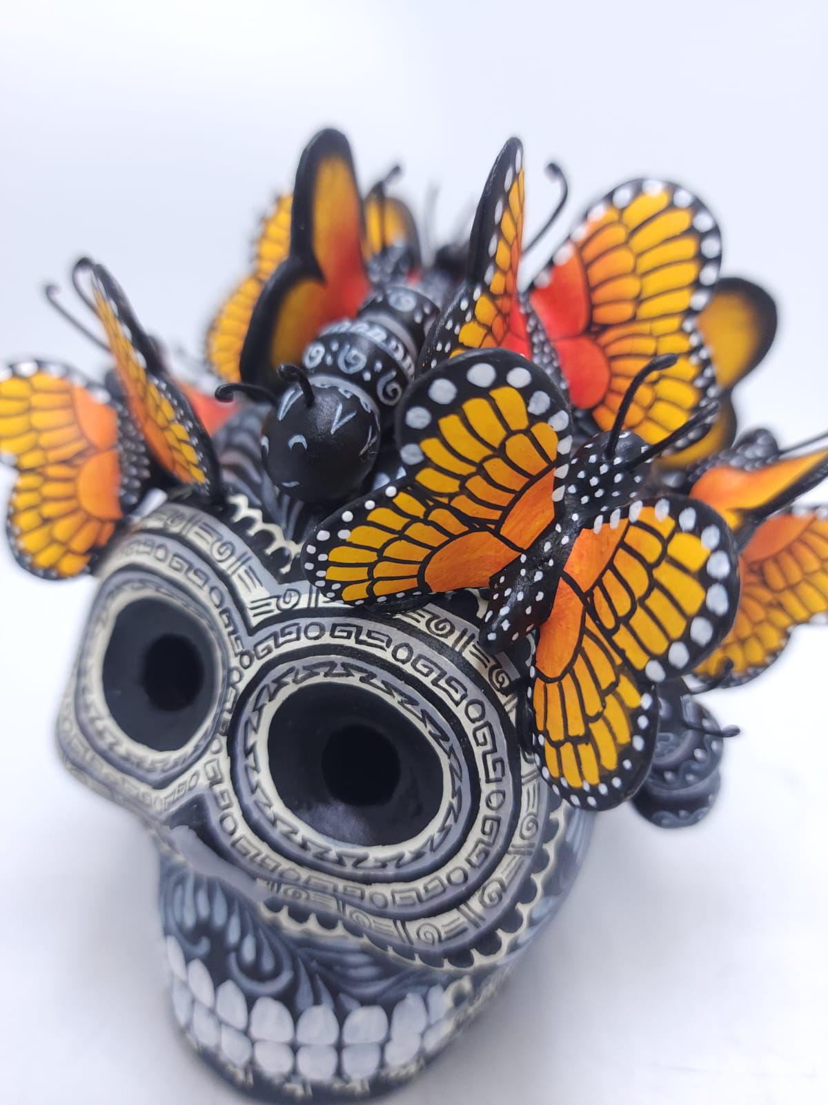 Day Of The Dead Ceramics Butterflys Human Skull By Alfonso Castillo PP8652