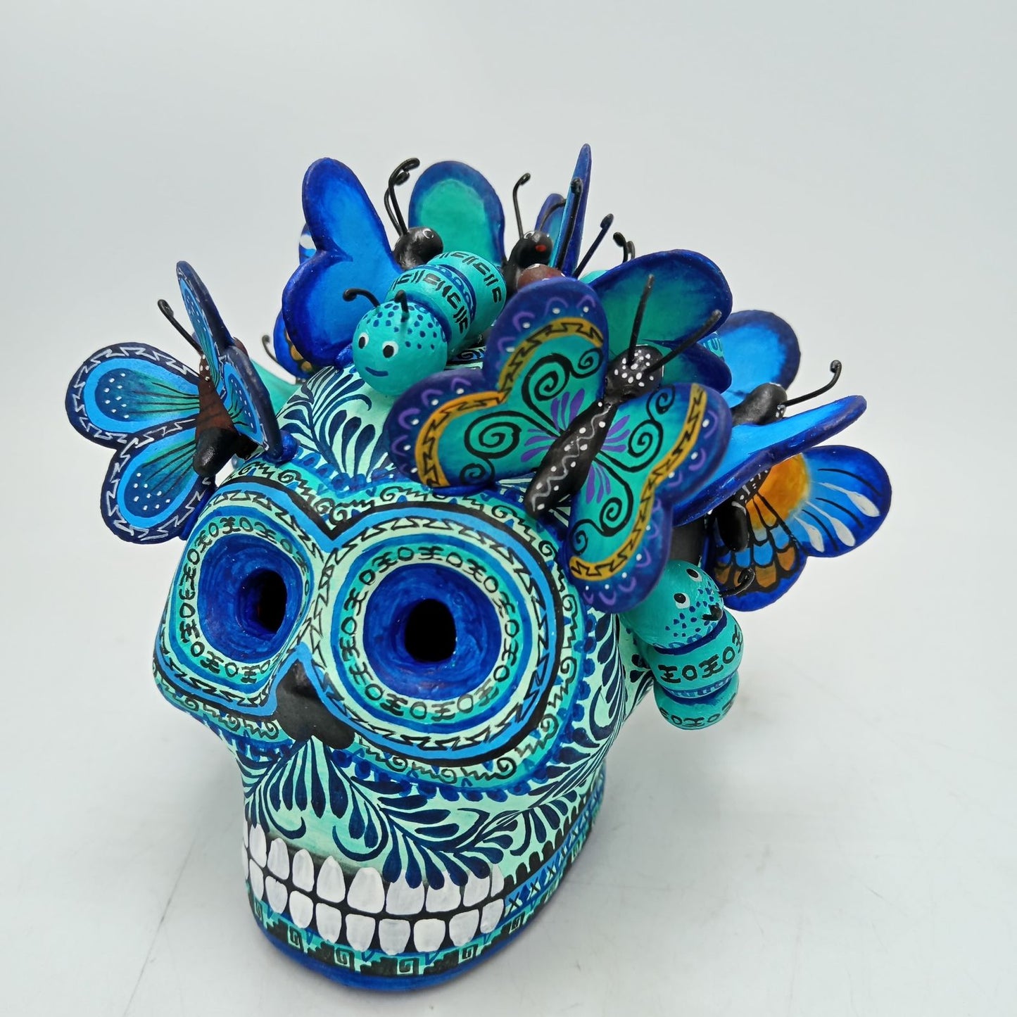 Day Of The Dead Ceramics Butterflys Human Skull By Alfonso Castillo PP8656