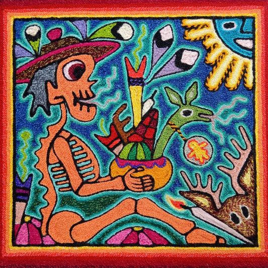 Mexican Folk Art Huichol Indian Yarn Painting by Luis Castro PP8586