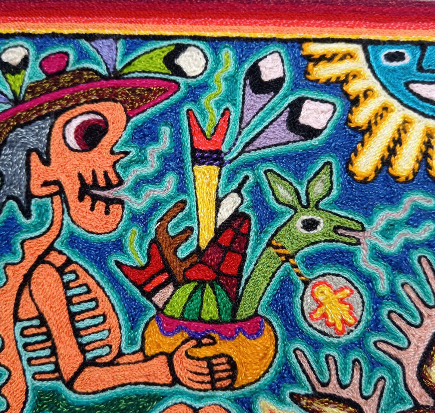 Mexican Folk Art Huichol Indian Yarn Painting by Luis Castro PP8586