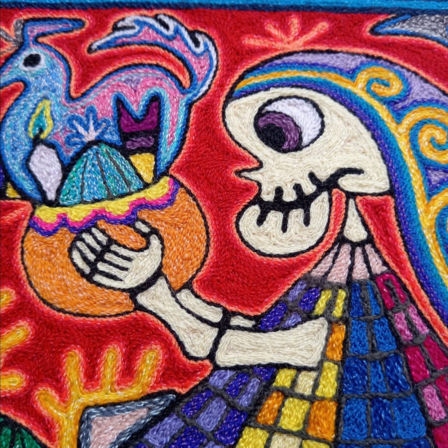 Mexican Folk Art Huichol Indian Yarn Painting by Luis Castro PP8588