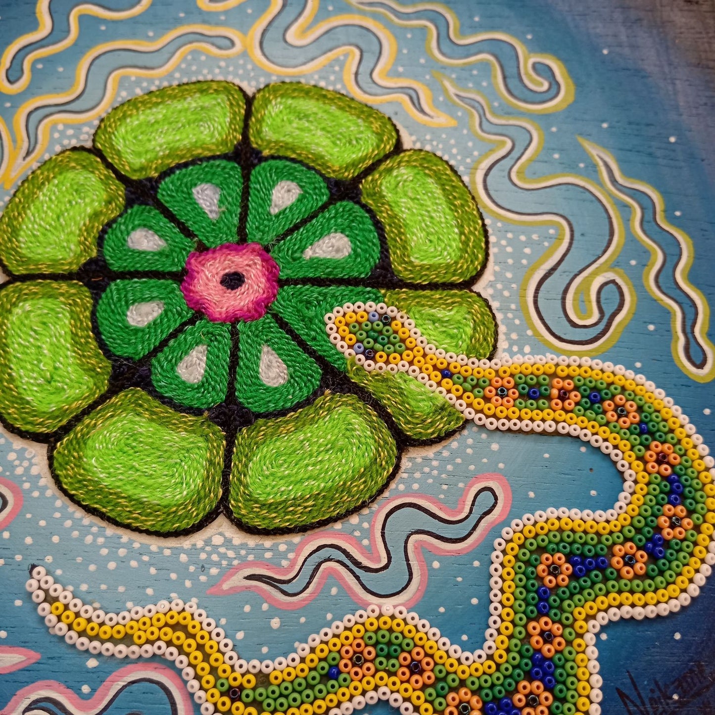 Huichol Mexican Folk Art Yarn Painting by Neikame PP8592