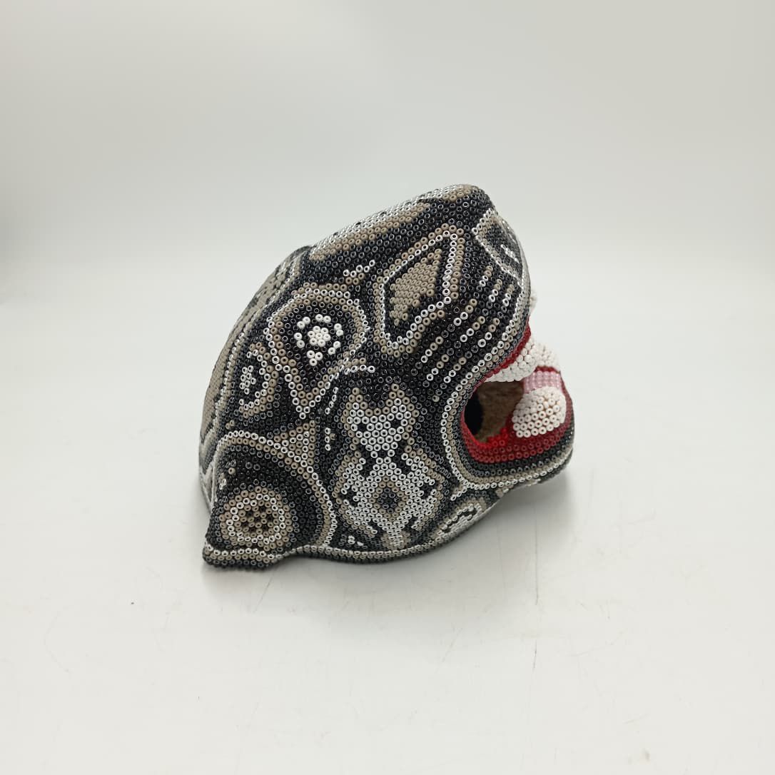 Mexican Folk Art Huichol Beaded Jaguar Head By Mayola Villa Lopez PP8626