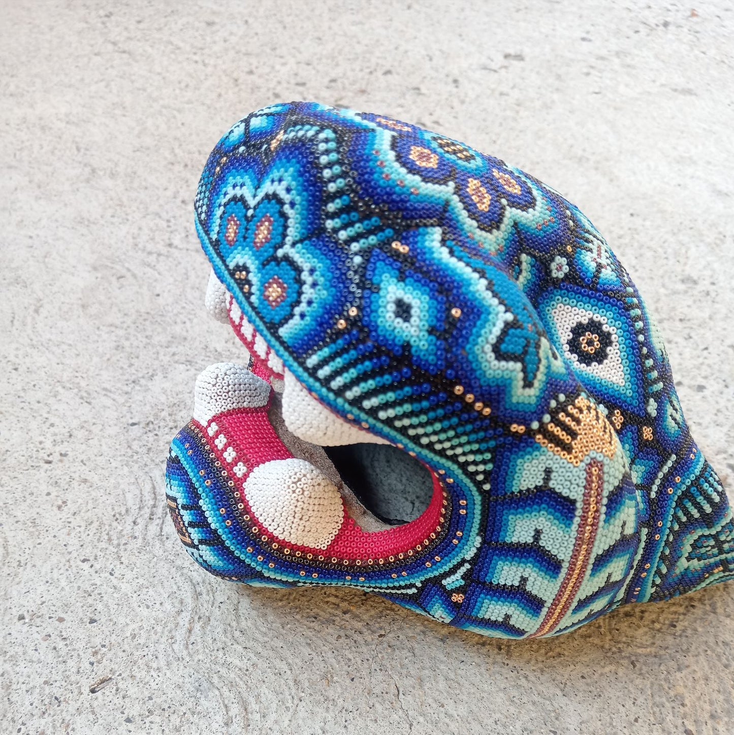 Huichol Mexican Hand Beaded Jaguar Head By Isandro Villa Lopez PP8630
