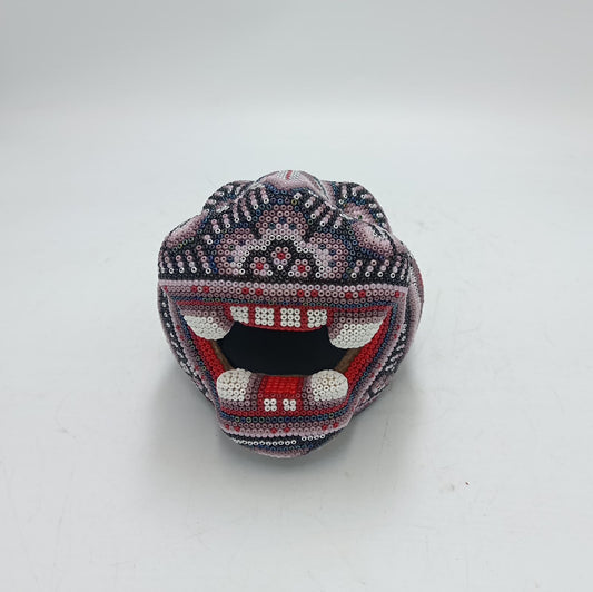 Huichol Mexican Hand Beaded Jaguar Head By Isandro Villa Lopez PP8623 Oaxaca