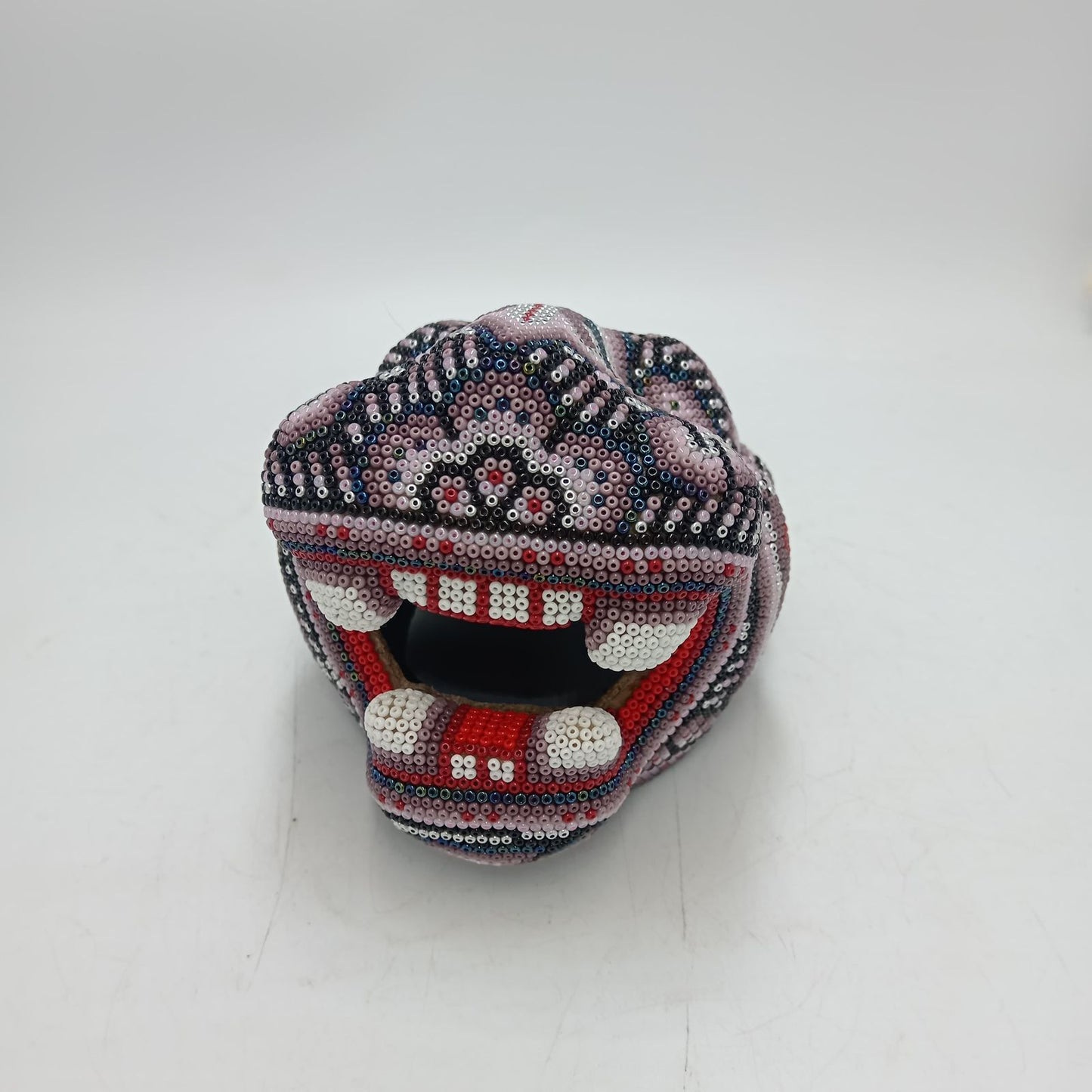 Huichol Mexican Hand Beaded Jaguar Head By Isandro Villa Lopez PP8623 Oaxaca