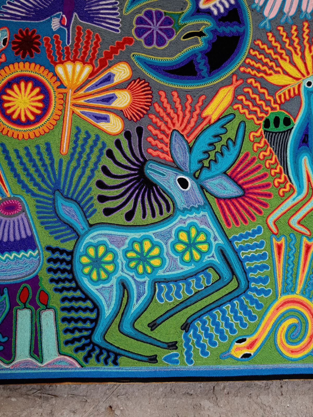 Mexican Folk Art Huichol Yarn Painting by Cooperativa Zitacua PP8717