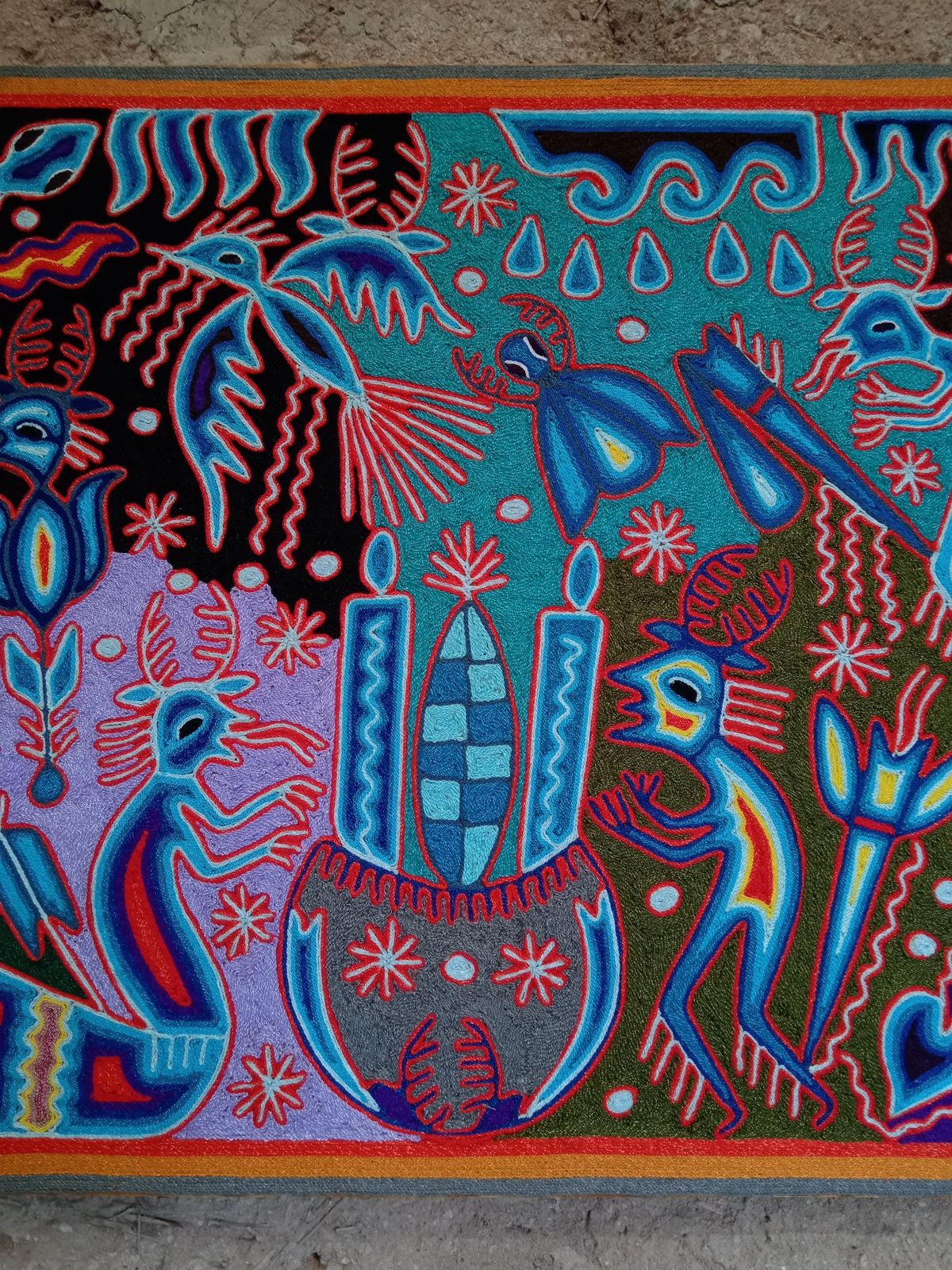 Mexican Folk Art Huichol Yarn Painting by Cooperativa Zitacua PP8718 Oaxaca