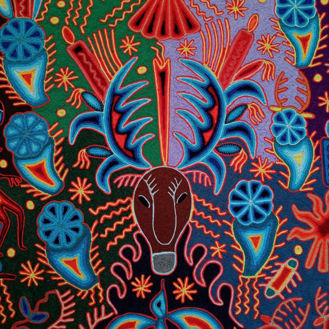 Mexican Folk Art Huichol Yarn Painting by Cooperativa Zitacua PP8721