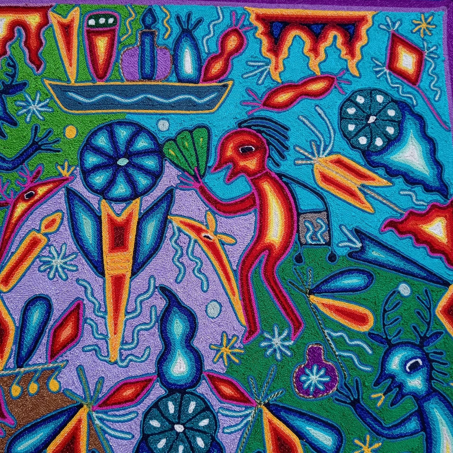 Mexican Folk Art Huichol Yarn Painting by Cooperativa Zitacua PP8726