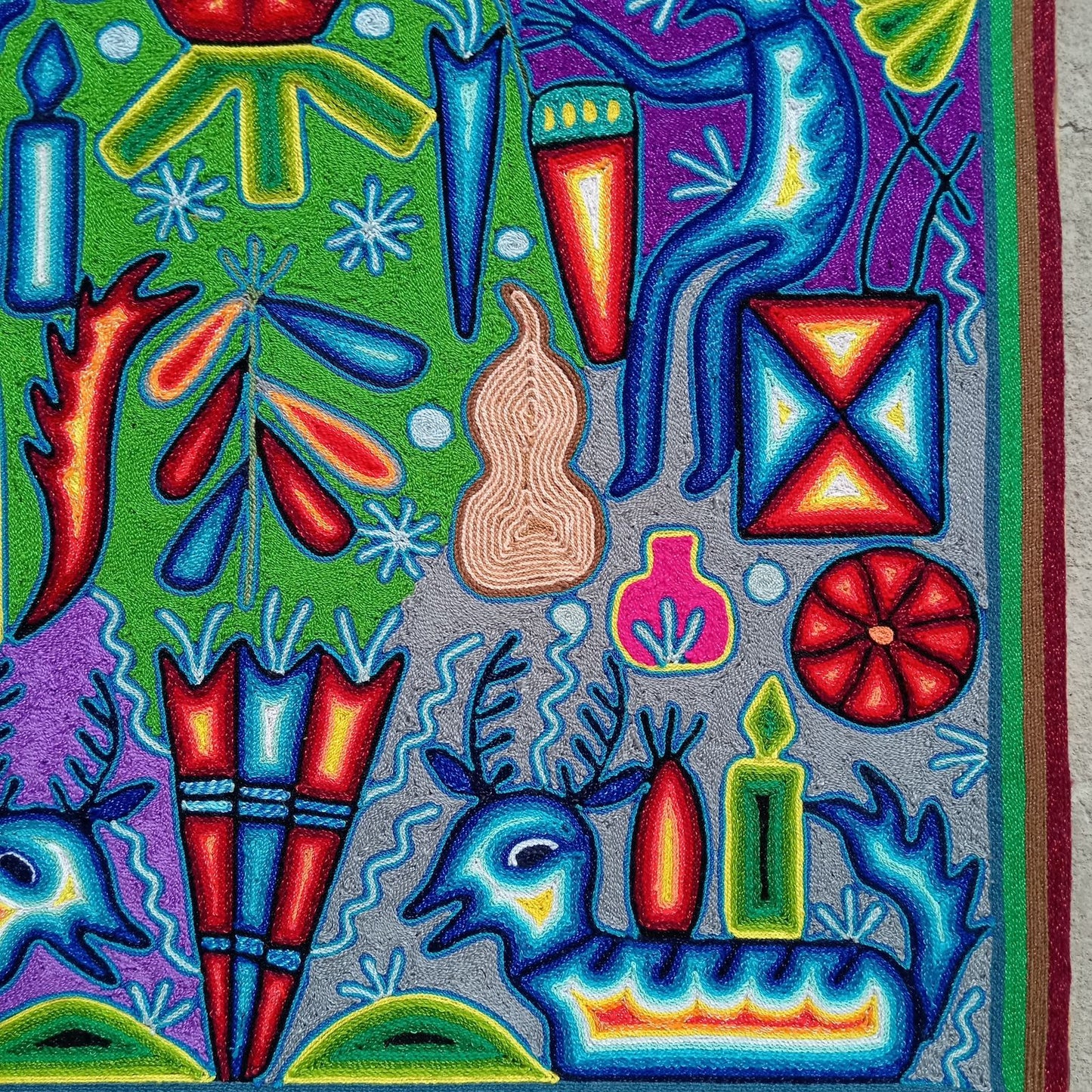 Mexican Folk Art Huichol Yarn Painting by Cooperativa Zitacua PP8727 Oaxaca