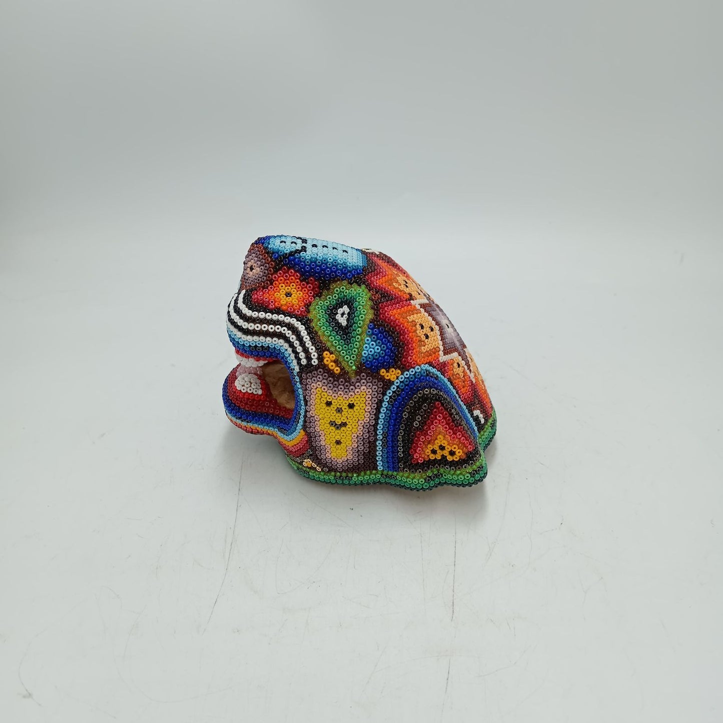 Mexican Folk Art Huichol Beaded Jaguar Head By Mayola Villa Lopez PP8735 Oaxaca