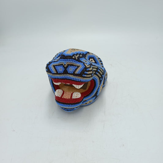 Mexican Folk Art Huichol Beaded Jaguar Head By Mayola Villa Lopez PP8737