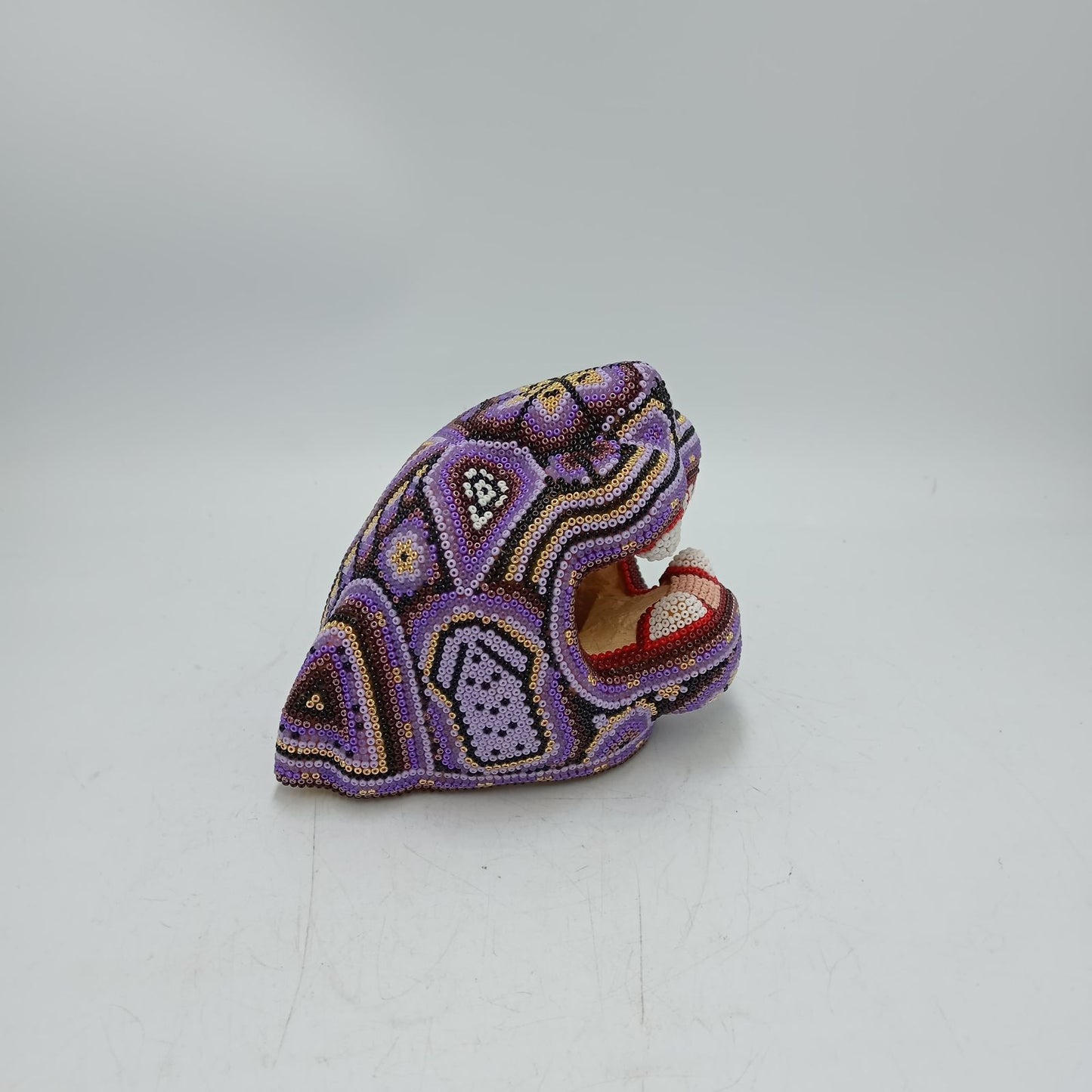 Mexican Folk Art Huichol Beaded Jaguar Head By Mayola Villa Lopez PP8741