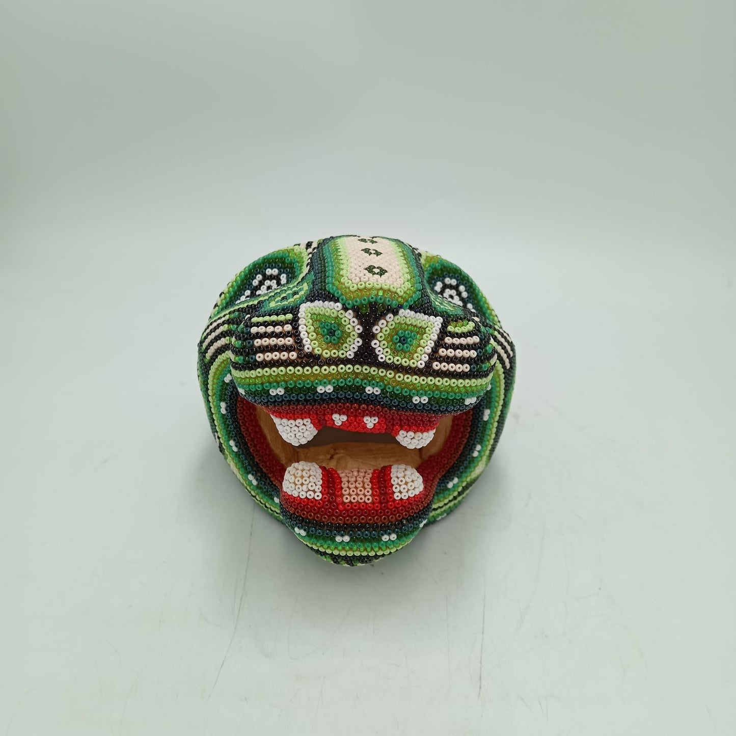 Mexican Folk Art Huichol Beaded Jaguar Head By Mayola Villa Lopez PP8743