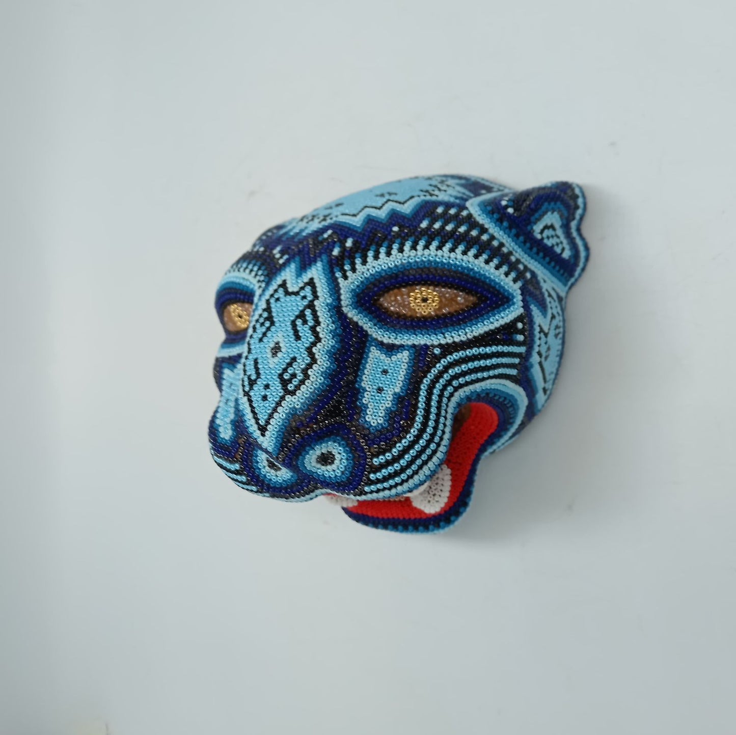 Mexican Folk Art Huichol Beaded Jaguar Head By Mayola Villa Lopez PP8745