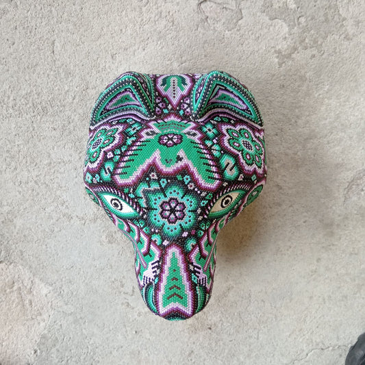 Huichol Mexican Hand Beaded Wolf Head By Isandro Villa Lopez PP8759