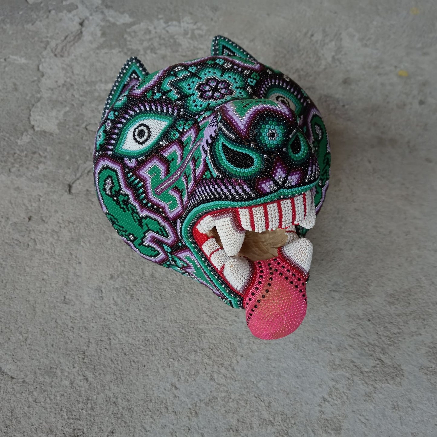 Huichol Mexican Hand Beaded Wolf Head By Isandro Villa Lopez PP8759