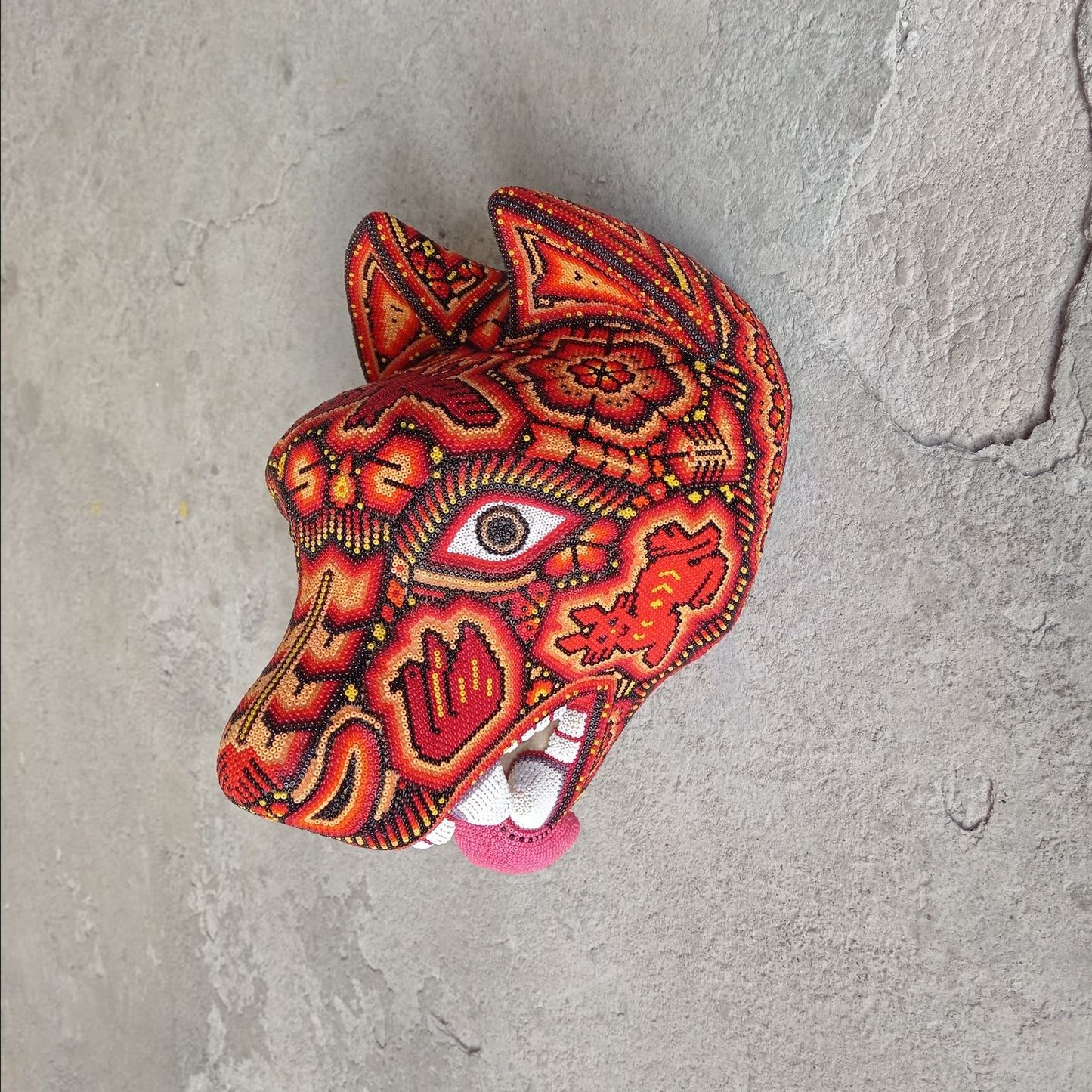 Huichol Mexican Hand Beaded Wolf Head By Isandro Villa Lopez PP8760 Oaxaca
